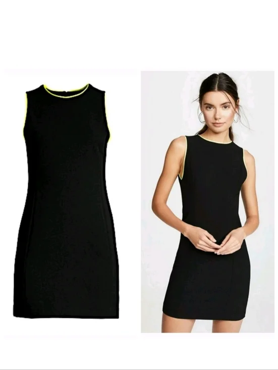 Alice + Olivia Black Mini Dress with Neon Yellow Trim - Picture 2 of 12